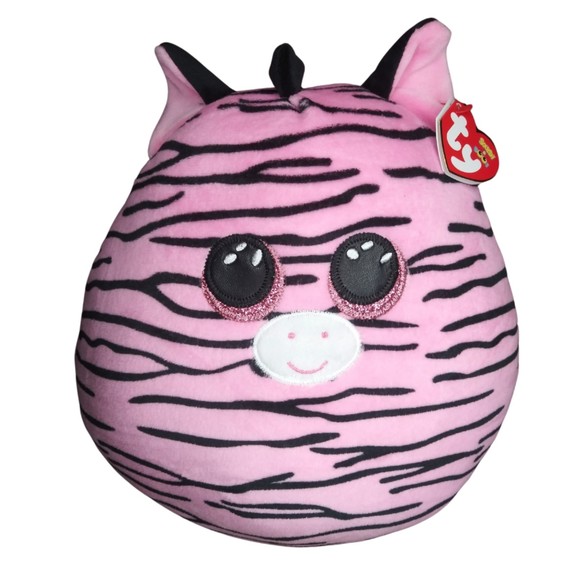TY Pink and Black Zoey Zebra Squish-a-Boo 10" NWT - Picture 1 of 4
